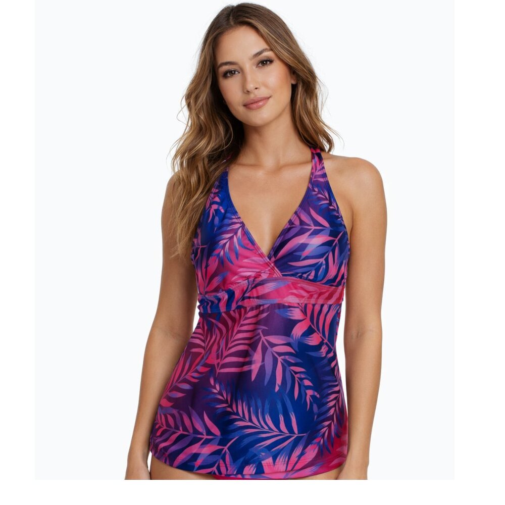 Athena Next Swim Top 34 B/C Cup Pink Blue Tropical Tankini Back Detail